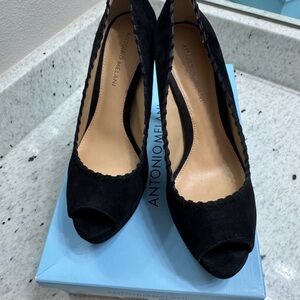 Antonio Melani Black Suede Peep-Toe Heels